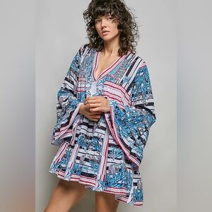 POL Striped Floral Long Sleeve Mini Dress with Pintuck Detail